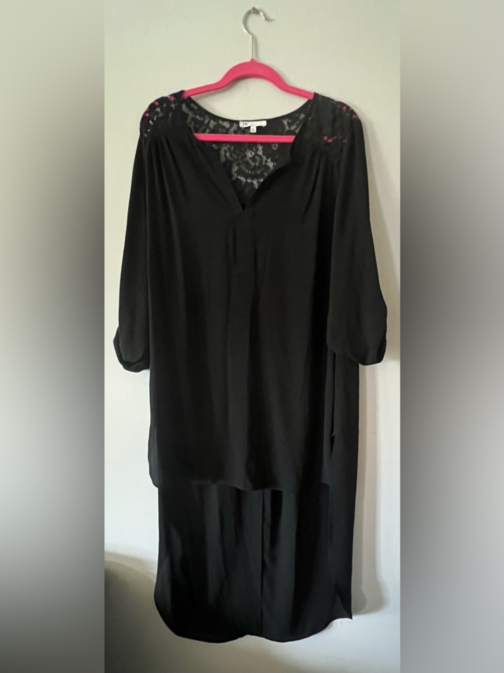 DR2 Black Lace-Back Asymmetrical Women's Blouse